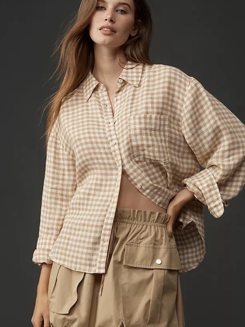 ANTHROPOLOGIE Bennett Linen Gingham Blouse